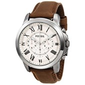 Fossil Grant Chronograph Egg Shell Dial Brown Leather Mens Watch FS4735