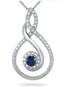 1/4 Carat Genuine Sapphire and Diamond Pendant in .925 Sterling Silver